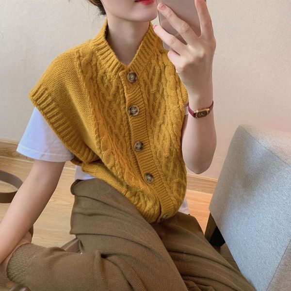 

knitted waistcoat women's vest autumn winter v-neck sleeveless temperament, White