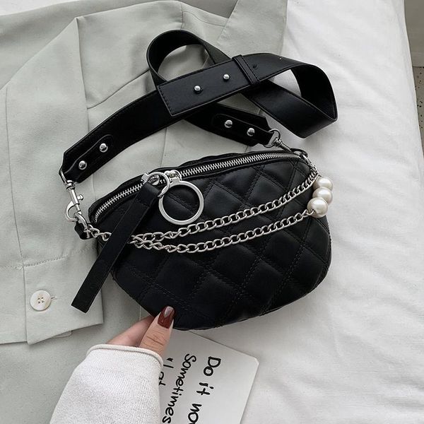 

women chest bag small solid color pearl design summer shoulder bags female phone purses chain handbags lady crossbody waist