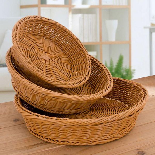 

wicker woven round basket bread tray serving for fruit cosmetic storage tablebathroom kitchen dropship fj baskets
