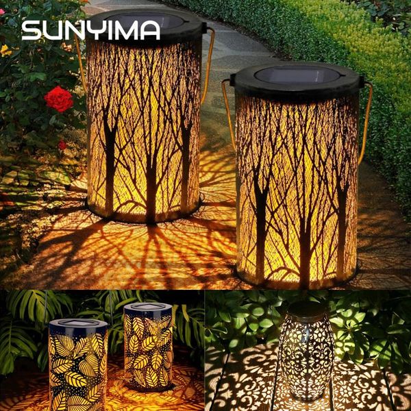 

solar lamps garden light outdoor waterproof decorative lights bronze hand-held lanterns ironwrought forest projection lamp portable