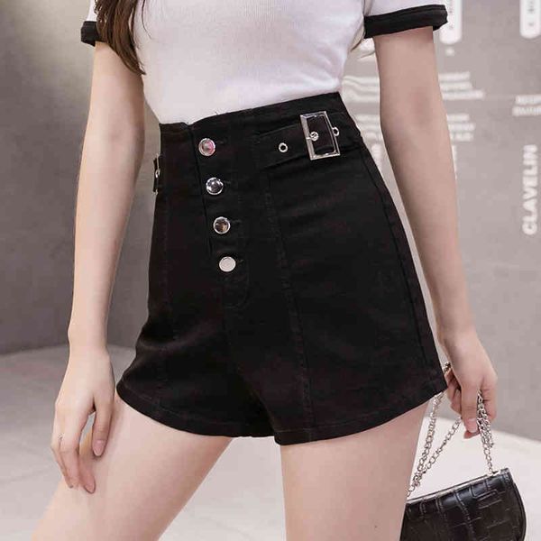 

s-2xl jeans shorts women high waist buttons fashion shorts denim girls spring summer plus size trouser women jean short 210416, White;black