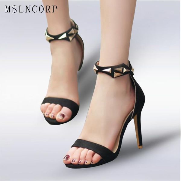 

size 34-46 wedding sandals high heels fashion summer shoes women pumps black ankle strappy rivets female stiletto dress party