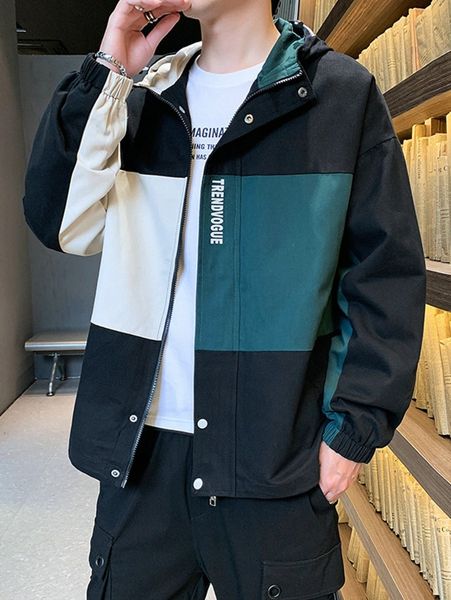 

men letter graphic colorblock jacket g3uj#, Black;brown