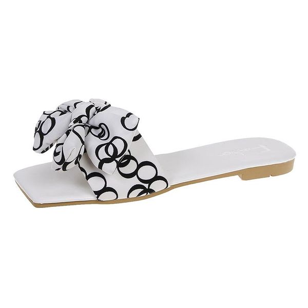 

summer fashion sandals women's shoes 2021 bow slippers indoor outdoor flat beach women, Black
