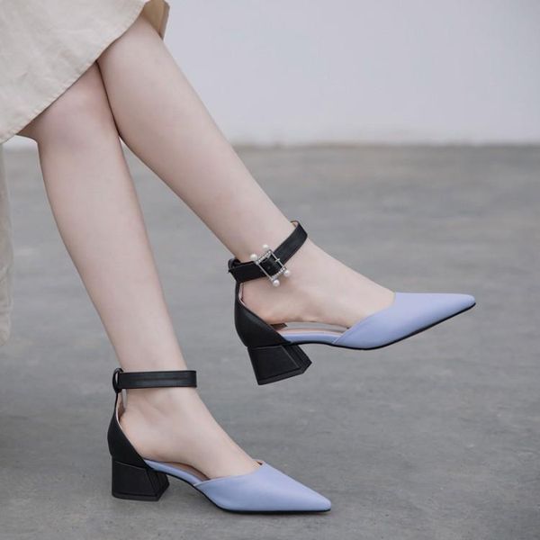 

dress shoes pointed toe high-heeled womens color matching sandals fashion style single french, Black