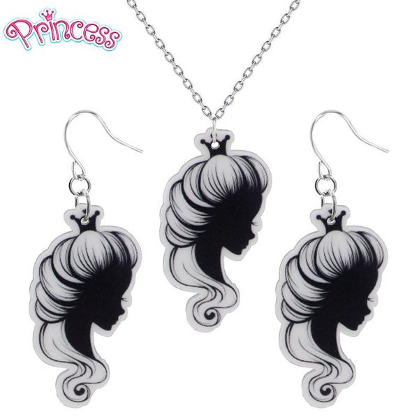 

earrings & necklace 2021 fashion girls kids gift jewelry black princess queen earring pendant short chain xmas wholesale 108, Silver