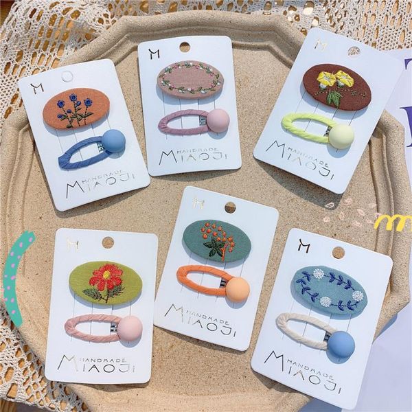 

lot korean flower button cloth embroidery hairpin ellipse cute hair clip for girl child fashion barrette accessories, Slivery;white