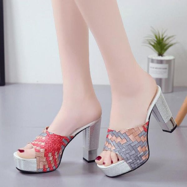 

dress shoes mhyons fashion summer ladies peep toe shallow thick platform women high heels elegant slippers, Black