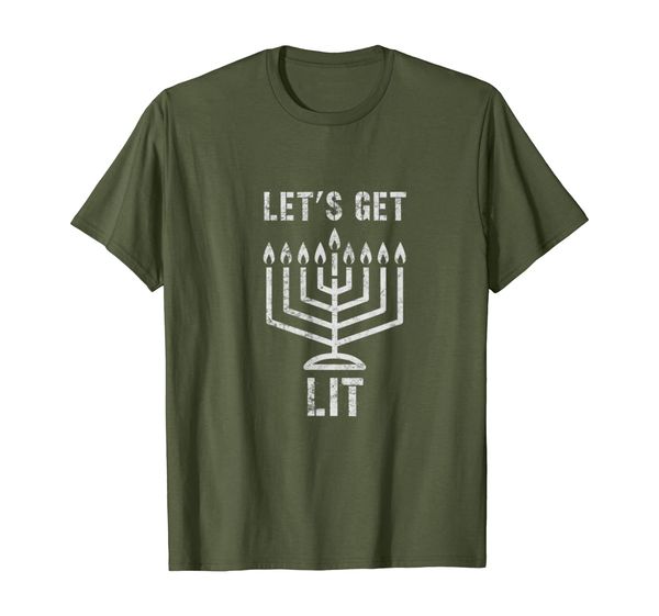 

hanukkah let's get lit jewish menorah dreidel holiday gift t-shirt, White;black