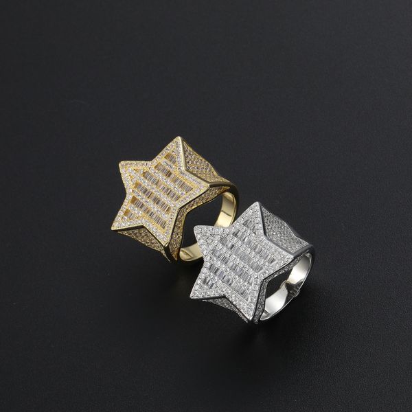 

ring hip hop five pointed star micro set zircon tide brand accessories, Silver