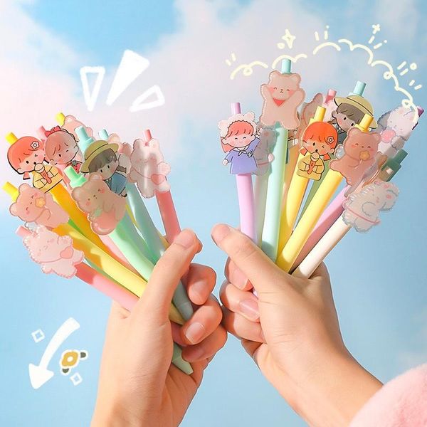 

cartoon mechanical gel ink pen pens black school stationery student kid office supplies 0.5mm gift ballpoint, Blue;orange