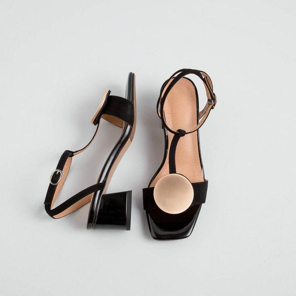 

natural kid suede leather women sandals sheepskin insoles summer fashion high heel shoes heels open toe, Black