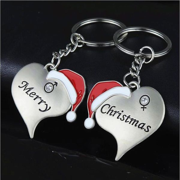 

keychains arrival zinc alloy material car accessory key chain merry christmas heart keychain couple keyring gift hat llavero, Silver
