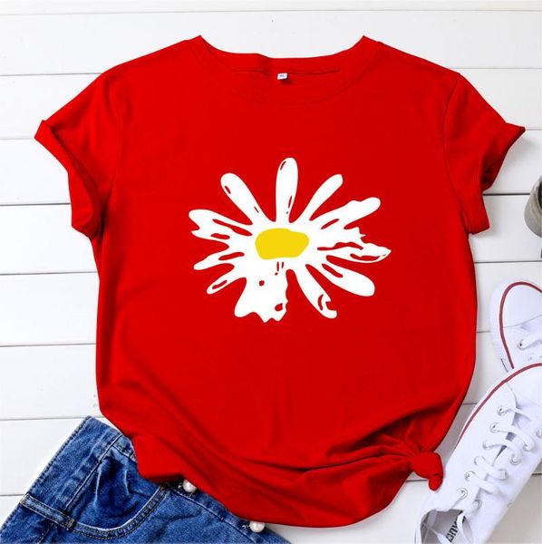 

100% cotton women t shirt short-sleeved for girl casual soft female plus size floral print t-shirt women's, White