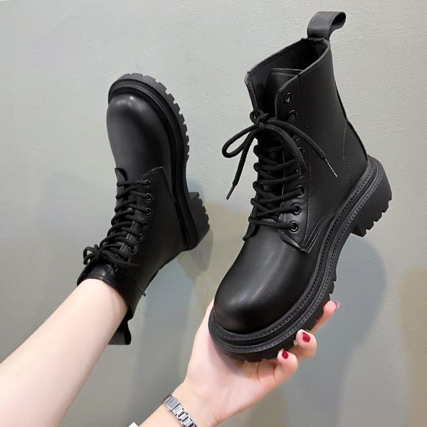 

boots women with velvet women's vintage platform ankle for autumn and winter botas de mujer shoes, Black