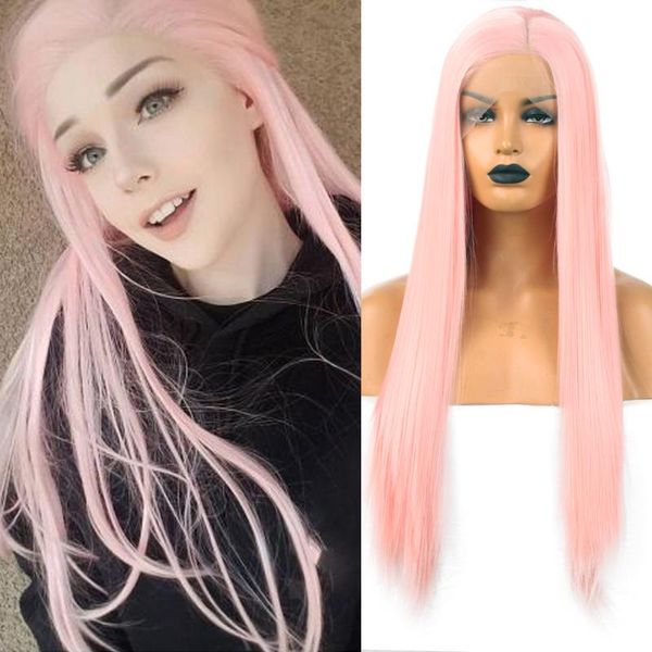 

synthetic wigs fanxiton lace front wig long wavy silky straight pink high temperature fiber hair for women cosplay, Black
