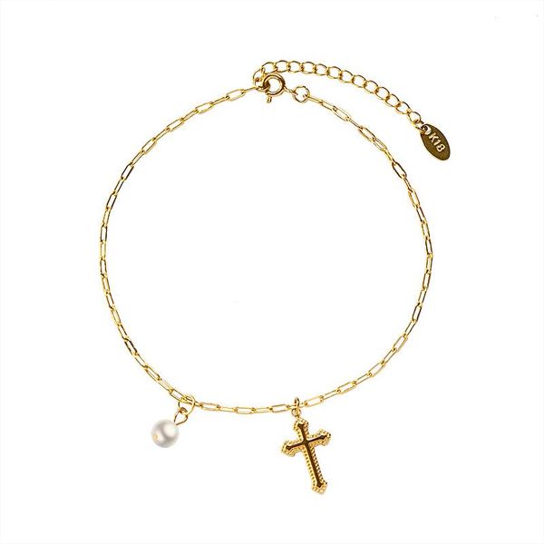 

anklets punk style gold color cross chain for women 2021 trendy stainless steel foot ankle bracelet beach jewelry with pearl, Red;blue