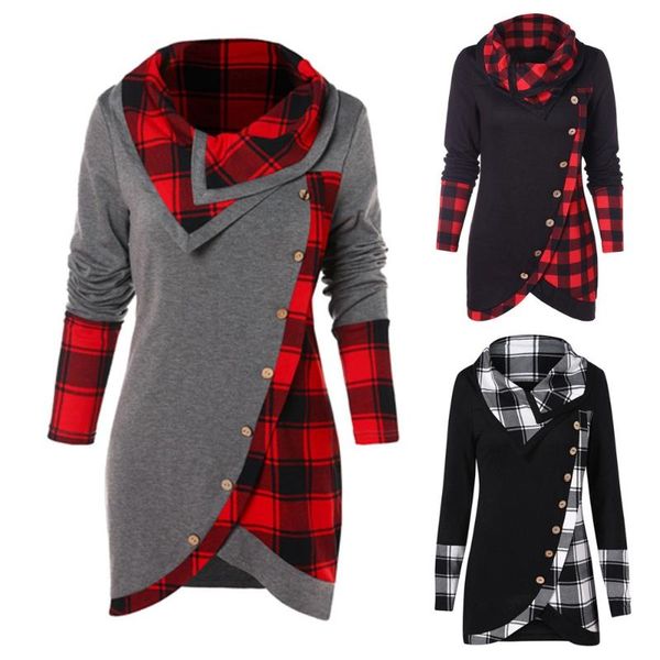 

blouse women long sleeve plaid turtleneck tartan tunic sweatshirt pullover 2021 shirt blusas feminina women's blouses & shirts, White