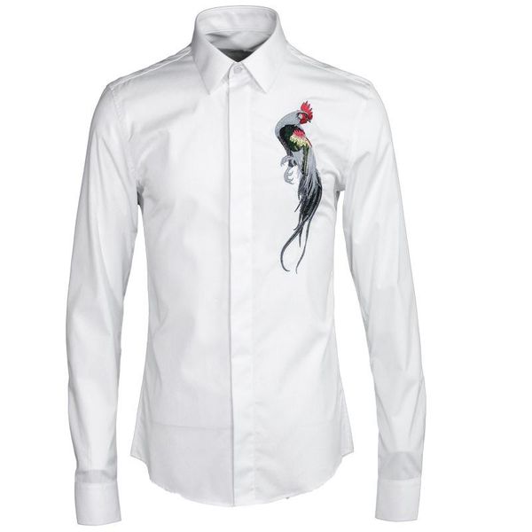 

men shirts luxury embroidered chicken long sleeve mens dress plus size 4xl fashioin cotton casual man men's, White;black