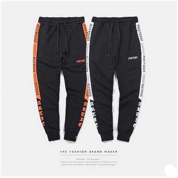

hi-street men's letter printing long ankle banded pencil thin cotton sport pants warm comfortable sweatpants, Black
