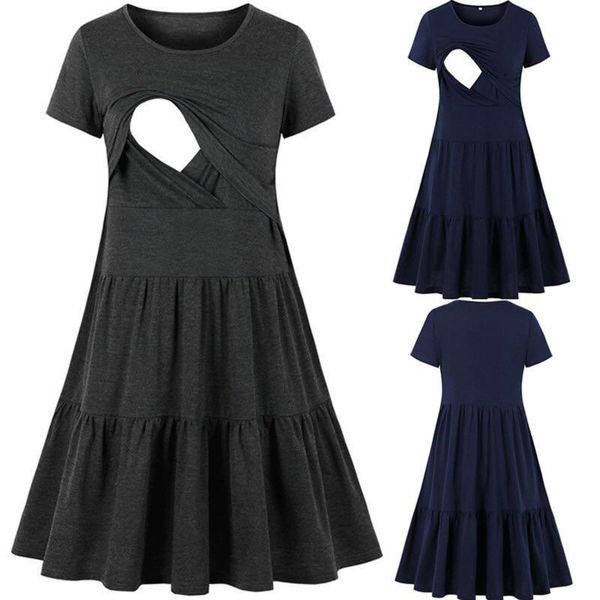 

maternity dresses pregnant women clothes round neck short-sleeved solid casual dress pregnancy sukienka, White