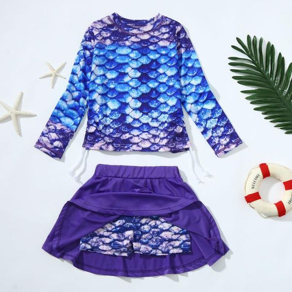 

toddler kids baby girls fish scale print tow piece bikini long sleeve swimwear swimsuit beachwear sets bathing suit one-pieces, Black