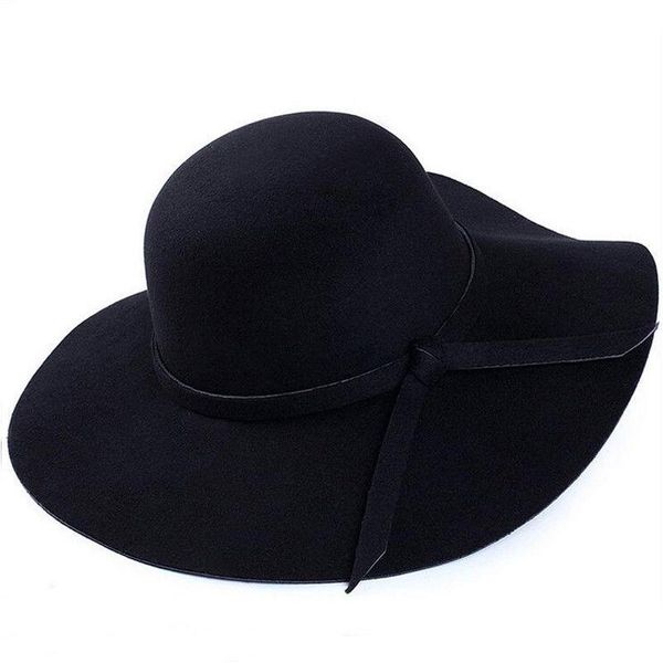 

stingy brim hats 2021 fedoras sun vintage women's floppy bowknot cloche cap wide wool felt bowler fedora ladies holiday outdoor hat, Blue;gray