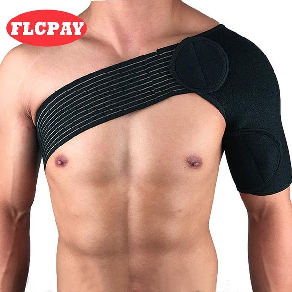 

high elastic adjustable gym sports care single shoulder support back brace guard strap wrap belt band pads bandage men&women, Black;blue