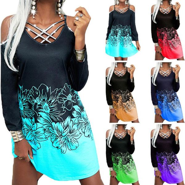 

dress print suspenders long-sleeved casual big swing skirt 2021 autumn and winter new women, Black;gray