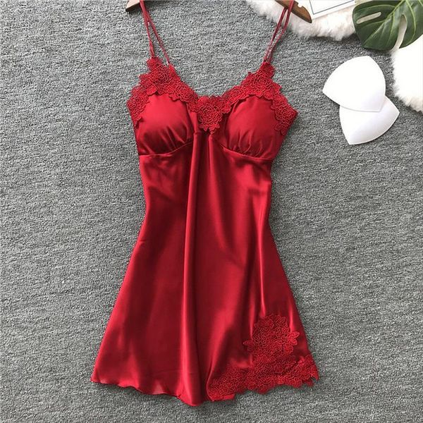 

nightgowns nightwear lace patchwork womens sleepwears camisola lingerie nighty wedding silk dress sleep wear nightdress clothes, Black;red