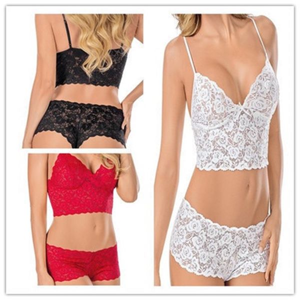 

sets fashion bra temptation lace fun underwear transparent suspender three-point breast wrapped suit, Red;black