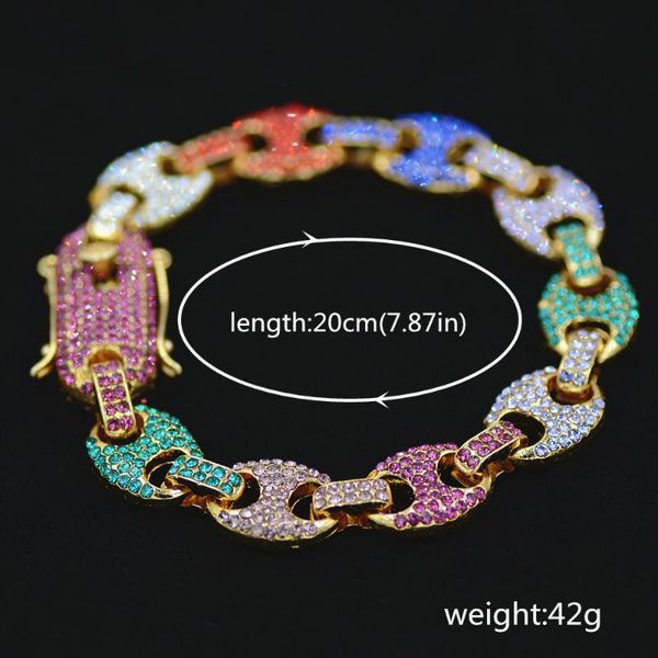 

european and american style -up color water drill solid hand ornament pig nose hip hop bracelet trendsetter button chain link,, Black