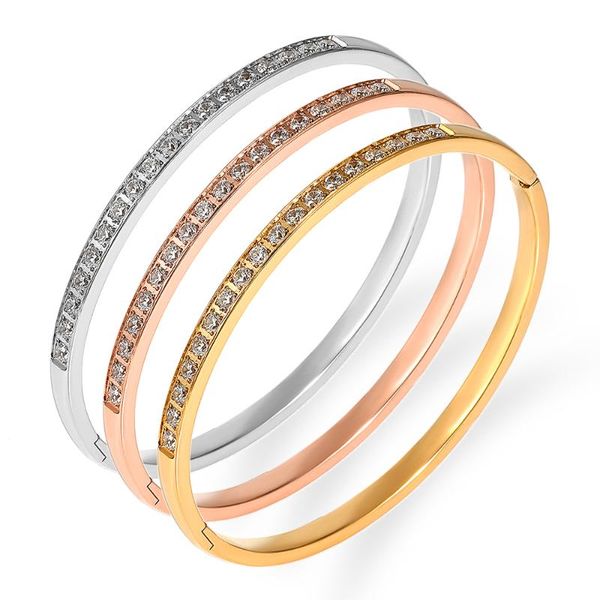 

bangle gold color statement bangles for women fashion crystal steel wedding jewelry bijoux gift, Black