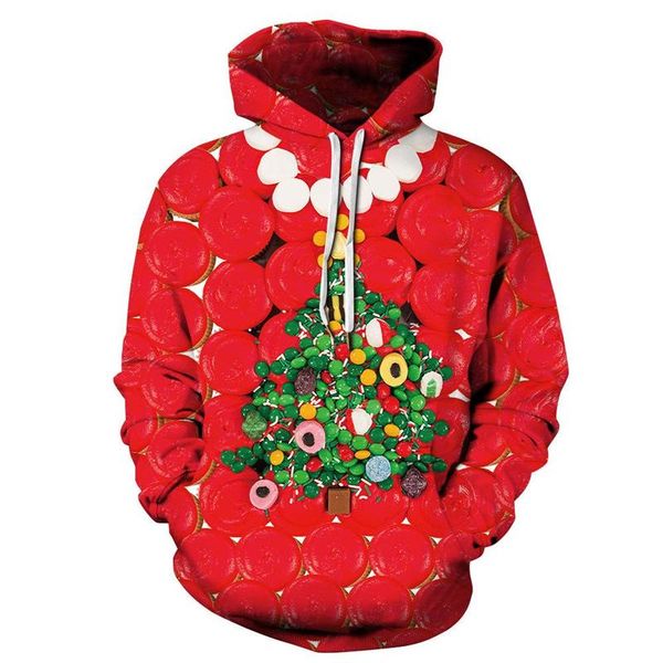 

Christmas Small green fruit pattern men s 3D printing hoodie visual impact party top punk gothic round neck high quality sweater hoodie, Black