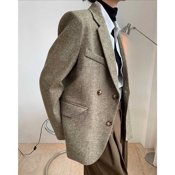 

luxury evening dress 2021 fashion blogger style modern small suit lapel loose and thin mixed color tweed coat female, Black;gray