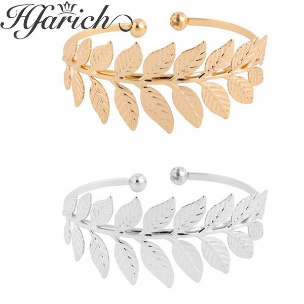 

hfarich elegant open bangles pulseiras punk leaves cuff bracelets & bangles for women jewelry girl mujer pulseira female gifts, White