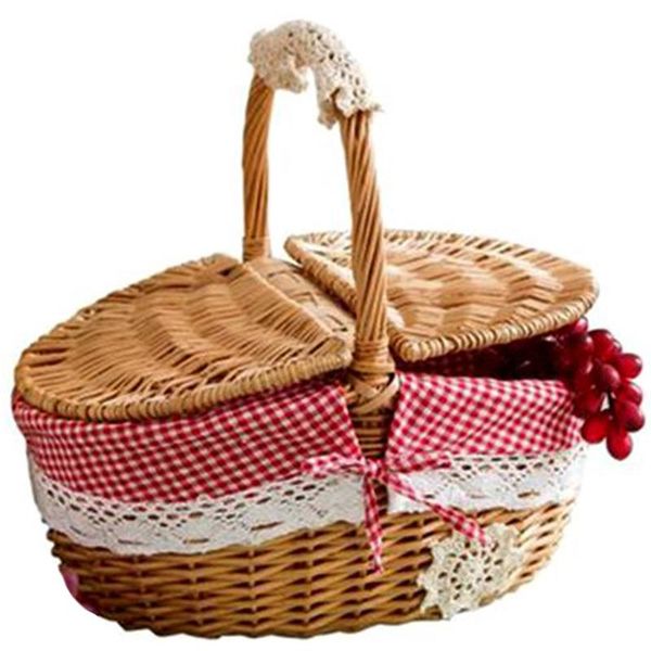 

hand made wicker basket camping picnic shopping storage hamper and handle wooden baskets