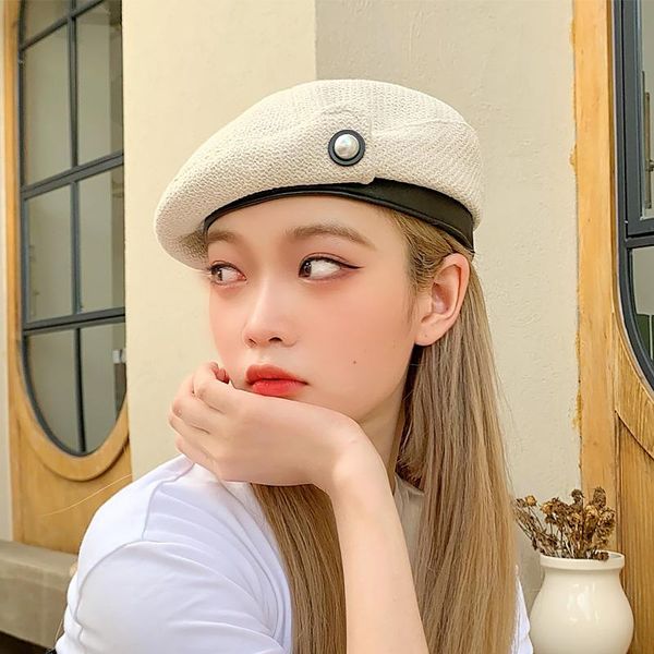 

berets knitted beret for women autumn ladies pu brim fashion hepburn style modern luxury hats shopping outdoor earth color, Blue;gray