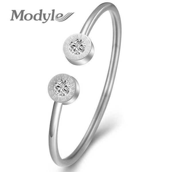 

bangle modyle silver color stainless steel crystal bracelets for girl women roman number charm birthday gift, Black