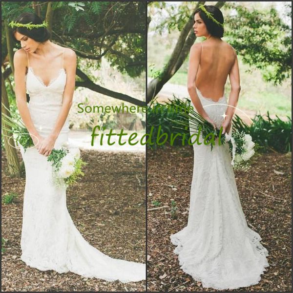 

new summer beach wedding dresses boho lace a line backless long bridal gowns robe de mariee, White