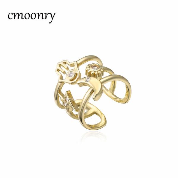 

wedding rings cmoonry vintage bohemian style sun moon star palm geometric ring for women girl gold color open party jewelry femme bijoux, Slivery;golden