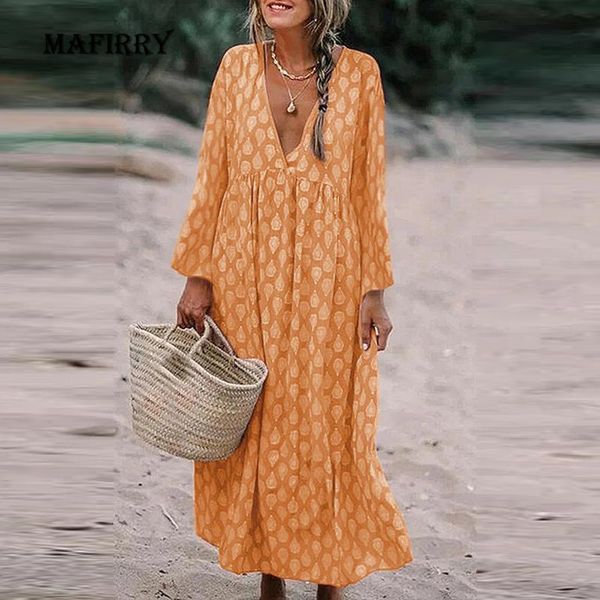 

casual dresses elegant femme streetwear loose waist dress autumn long sleeve v neck holiday women water droplets print retro, Black;gray