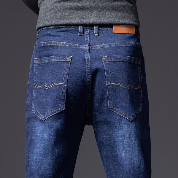 

men's jeans baggy men blue grey business casual cotton stretch straight male denim pants plus size 40 42 44