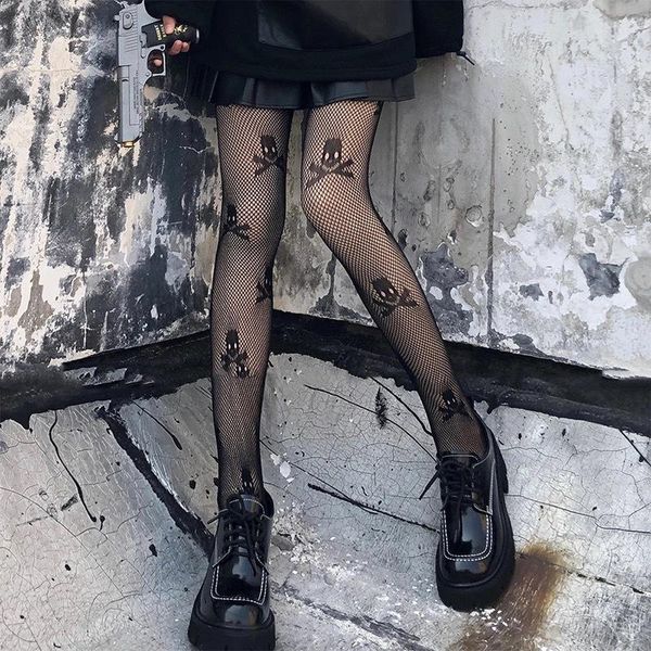 

socks & hosiery women black jacquard fishnet pantyhose gothic punk hollow out mesh see-through tights stockings lolita, Black;white