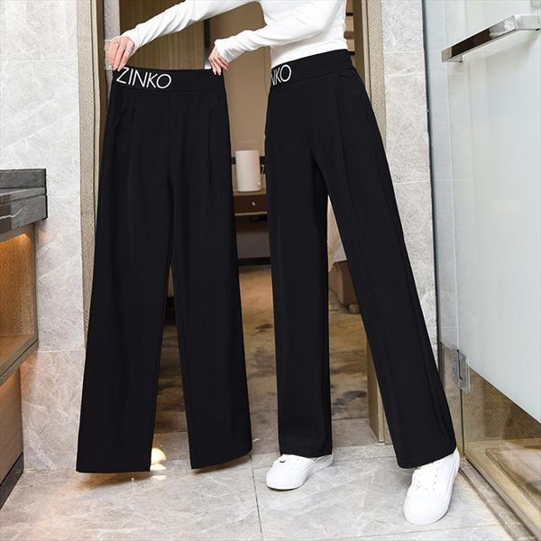 

thin ice silk fabric solid women capri all match streetwear korean fashion wide leg trousers harajuku casual chic, Black;white