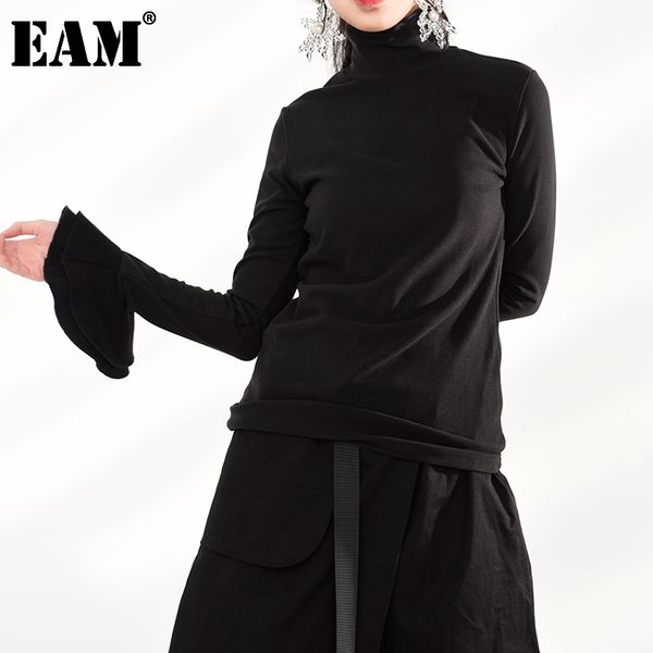 

[eam] women black elastic double-sided leisure t-shirt turtleneck flare sleeve fashion spring summer 1dd215601 210512, White