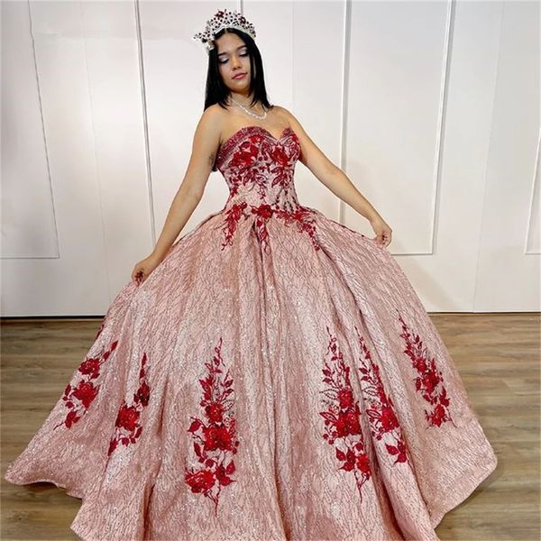 

charming 2022 sweetheart ball gown princess puffy sweet 16 dress appliques quinceanera dresses lace up back 15 year party gowns, Blue;red