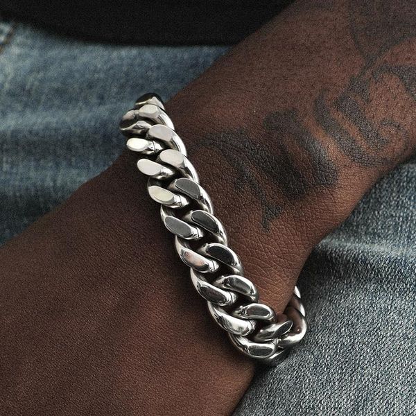 

link, chain mans stainless steel bracelets cuban link chains hip hop jewelry for women rapper charm punk style gift, Black