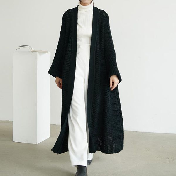 

women's knits & tees korean cardigan long women vintage casual loose oversize soft warm black sleeve knitted sweater clothes, White