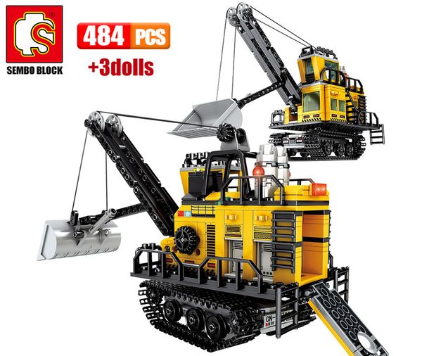 

sembo 484pcs city engineering mining machinery forklift building blocks technic excavator truck car bricks toys for children 1008
